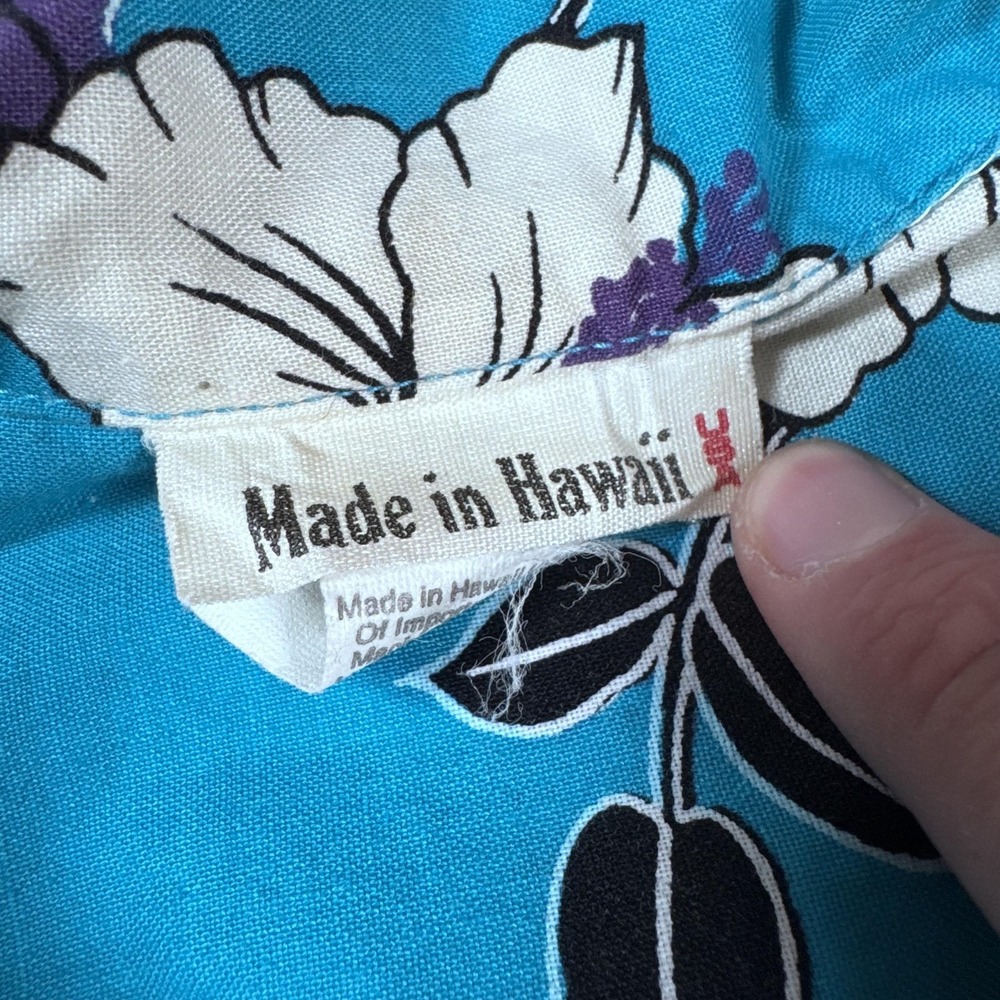Made in Hawaii Shirt Mens Large Blue Aloha Hawaiian Floral Button Front USA - Picture 5 of 7